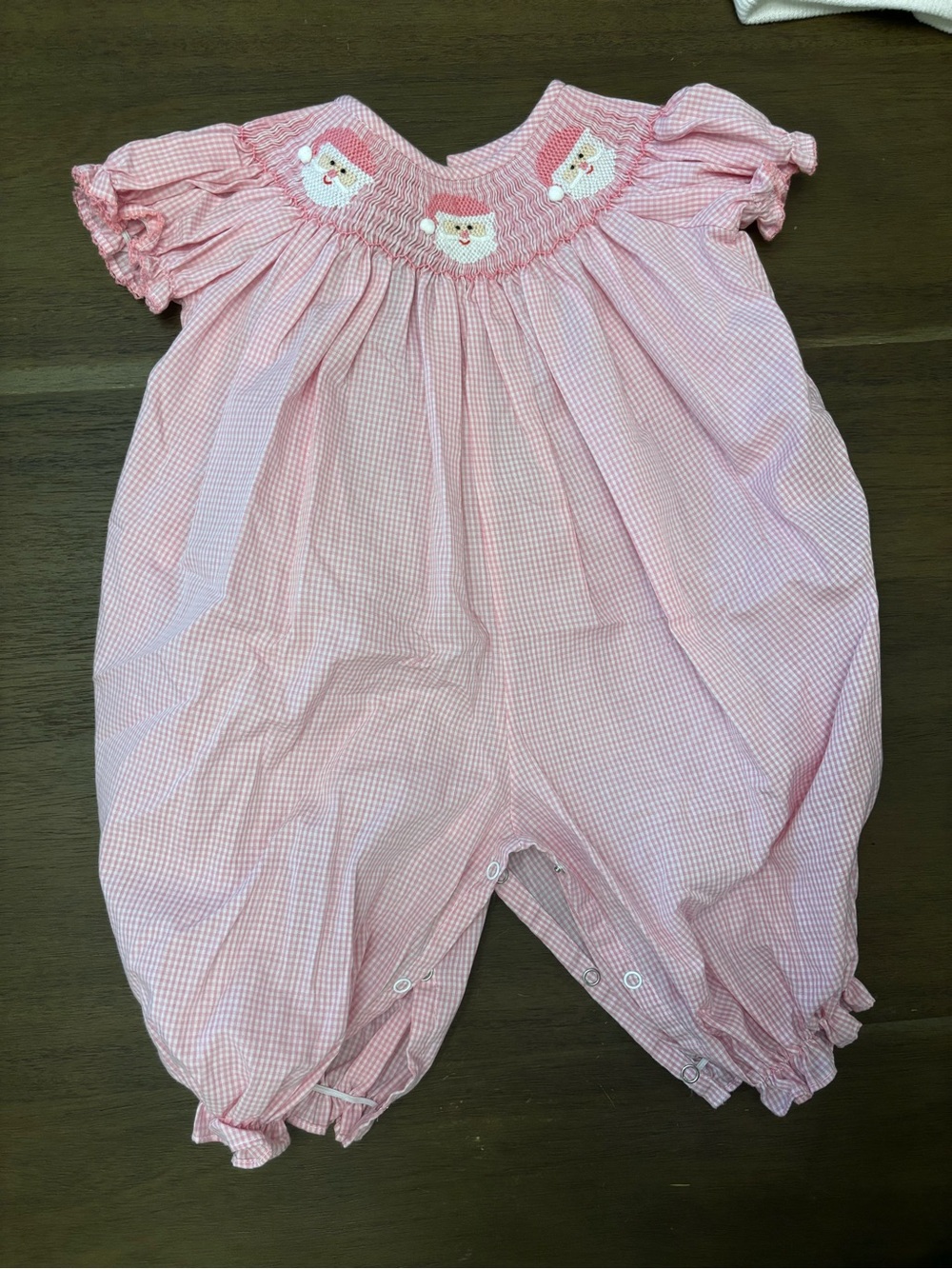 Pink Smocked Santa Baby One-Piece Romper